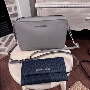 Michael Kors Gray and Navy Crossbody Bag Set